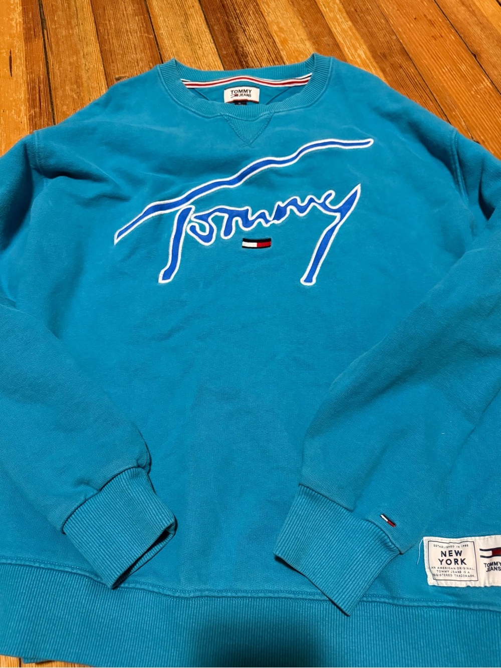 Tommy Hilfiger Teal Crewneck Sweatshirt with Script Logo